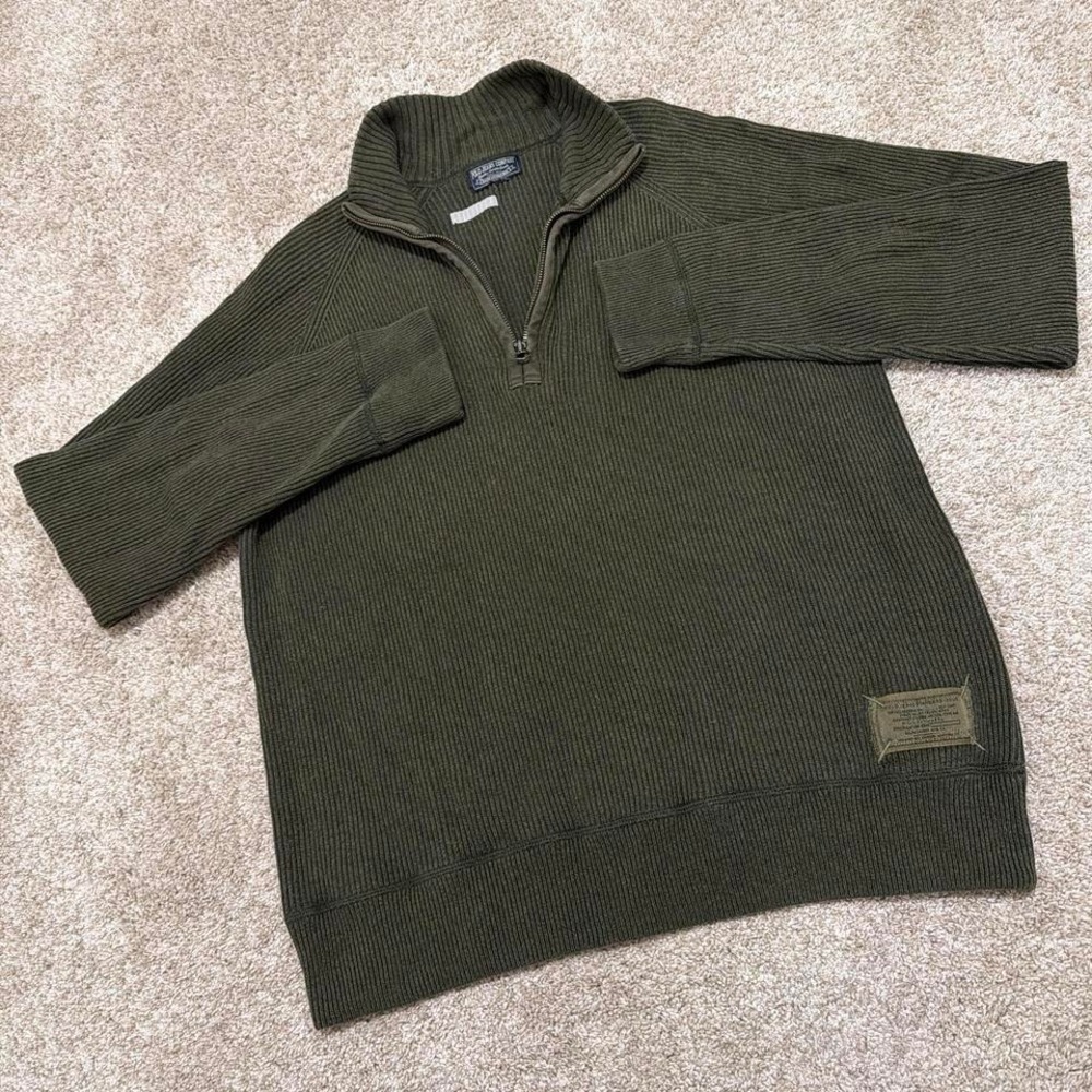 Polo Jeans Co. Ralph Lauren Quarter-Zip Military Sweater | Olive‎ Green | Large